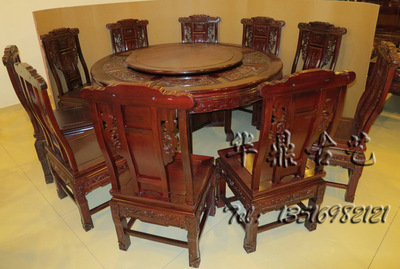 东阳红木家具 品鉴非洲酸枝木财源滚滚圆台餐桌